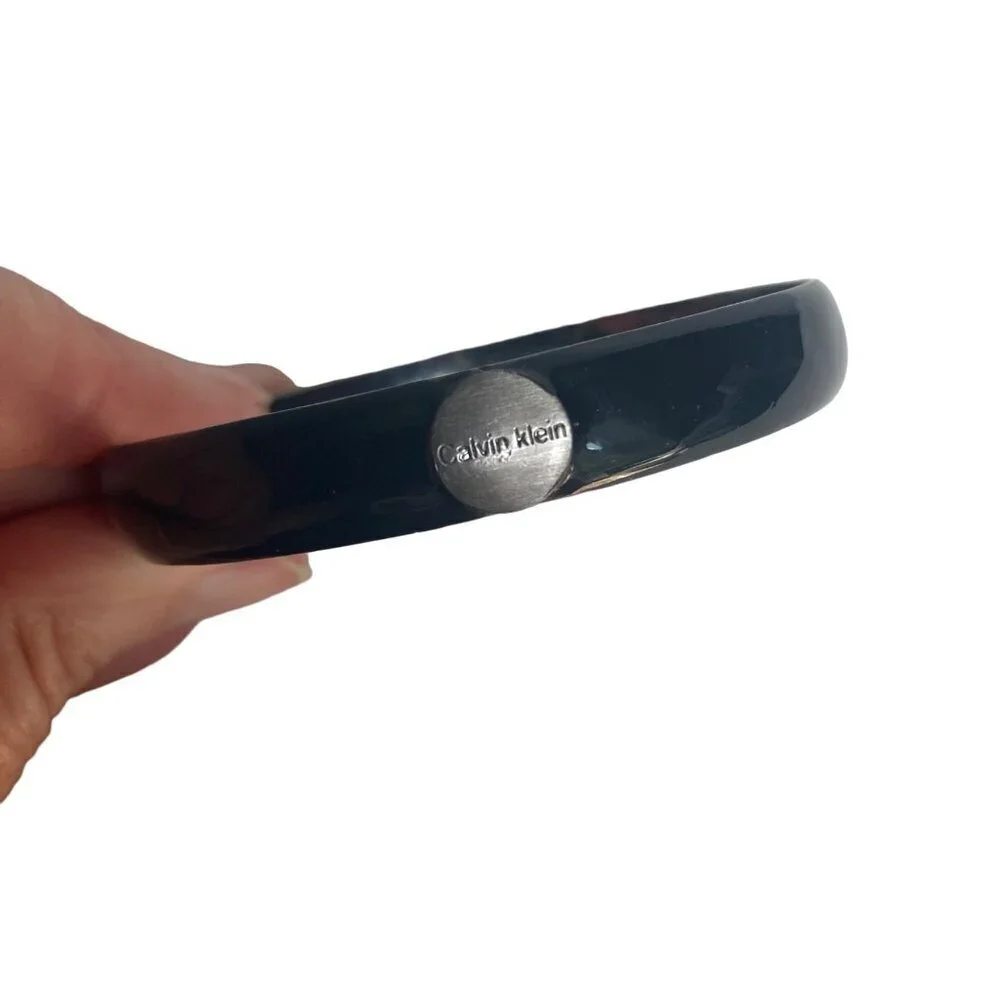 Calvin Klein Black Enamel Bangle Bracelet Minimalist Classic Goth